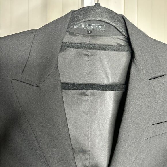 Theory Womens Jacket Black Blazer Wool Blend Stretch Lined Shoulder Pads Size 8 - Picture 2 of 8